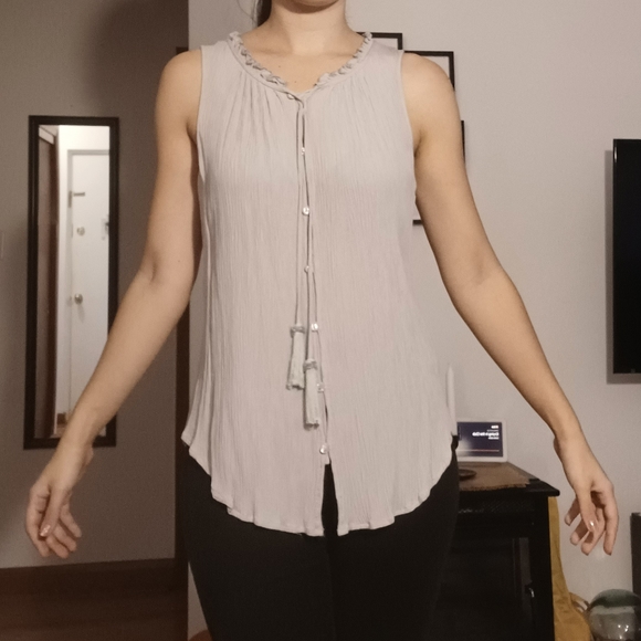 NWoT Spense Silver Gray Button Up Tank Top with Tassels - Picture 15 of 16